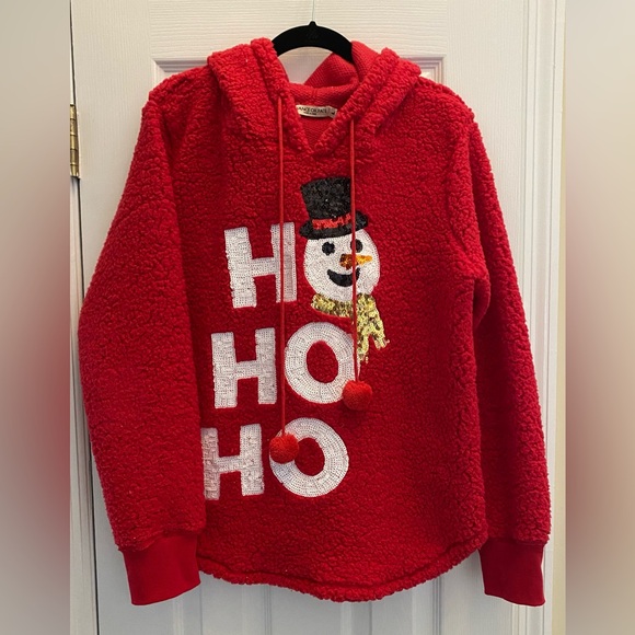 Chance or fate - Christmas fleece w/ hood - sequins embellished size L women’s - Picture 1 of 6